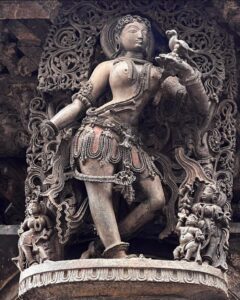 शुकभाषिणी - Belur Shilabalika - Paintings carved in Stone